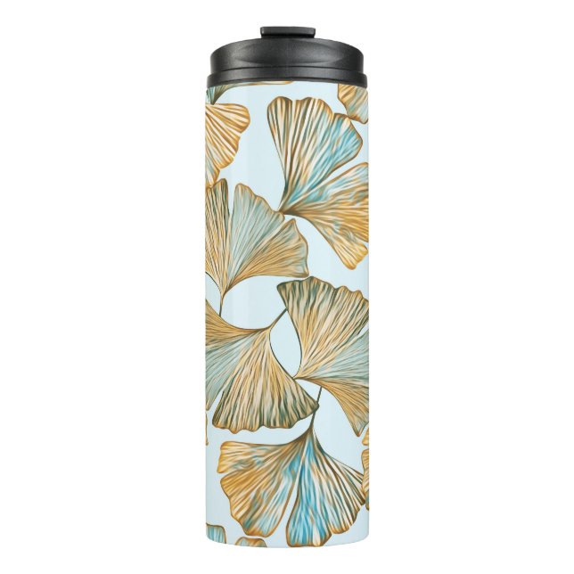 Gingko Leaves Watercolor Seamless Pattern Thermal Tumbler (Front)