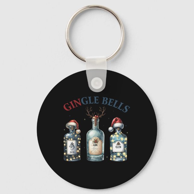Gingle Bells Funny Gin Gin Bells Christmas Tree Me Key Ring (Front)