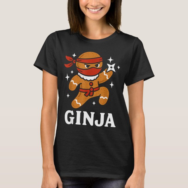 Ginjas Gingerbread Ninja Funny Christmas Cookie Bo T-Shirt (Front)
