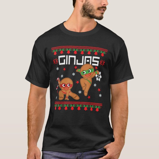 Ginjas Gingerbread Ninjas Funny Ugly Christmas Swe T-Shirt (Front)