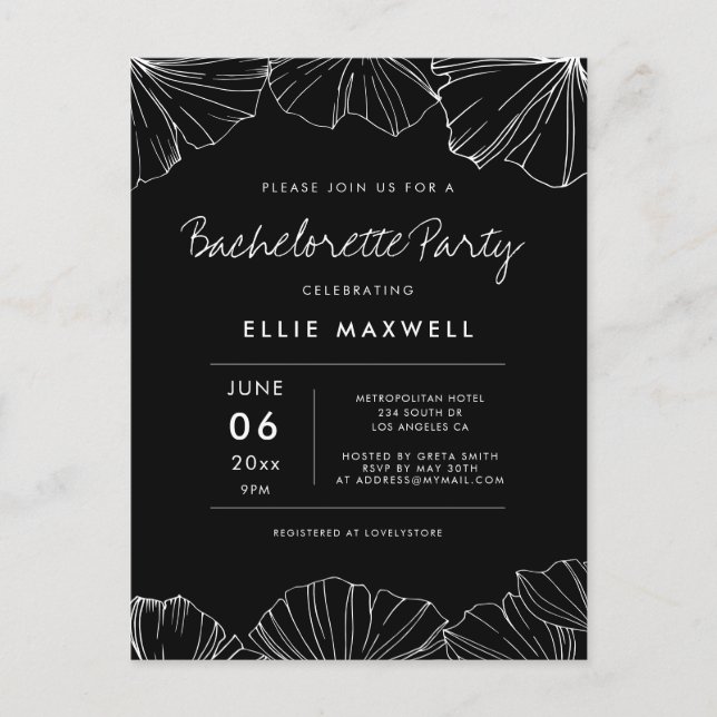 Ginkgo Biloba Bachelorette Party invitation Postcard (Front)
