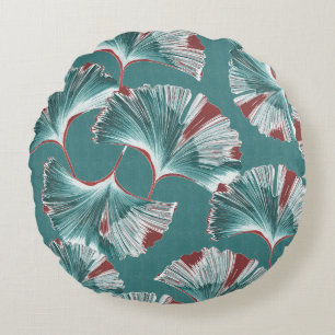 Ginkgo biloba leaf, tablecloth pattern. round cushion