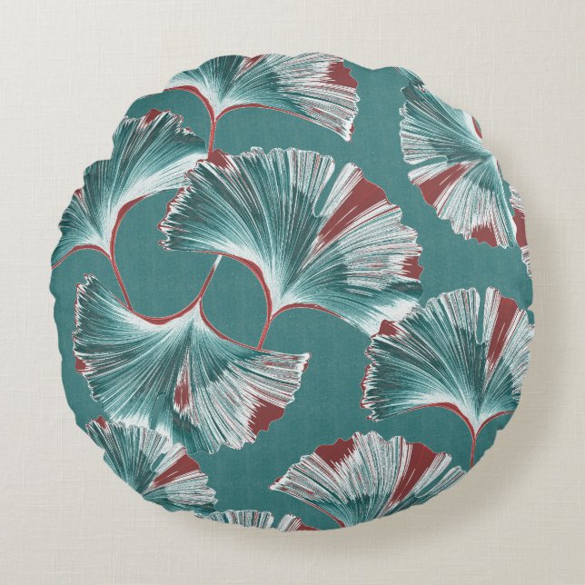 Ginkgo biloba leaf, tablecloth pattern. round cushion (Front)