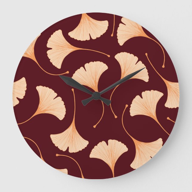 Ginkgo biloba leaves, seamless floral pattern. large clock (Front)