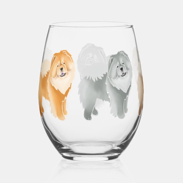 GINKGO CHOW 5 coat colours Stemless Wine Glass (Front)
