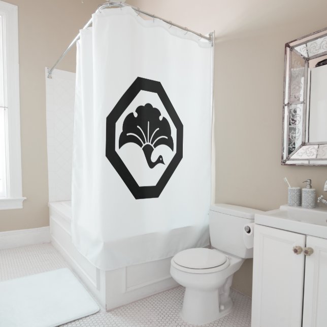 Ginkgo crane at corner cut shower curtain (In Situ)