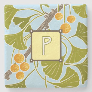 Ginkgo Dance Monogram Letter P Stone Coaster