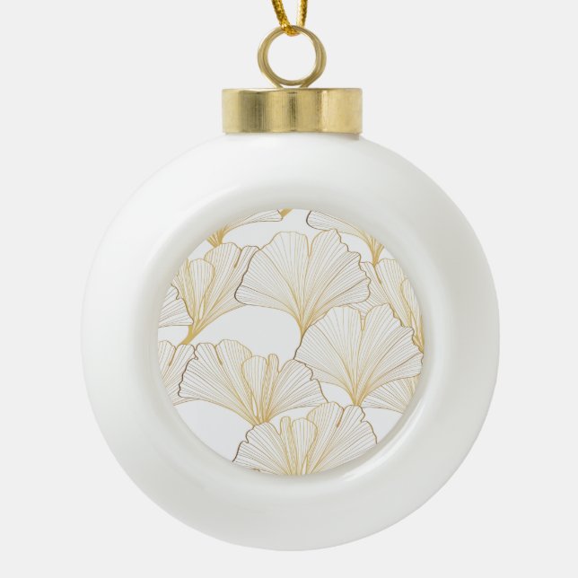 Ginkgo Gold: Luxurious Leaf Arrangement Ceramic Ball Christmas Ornament (Front)