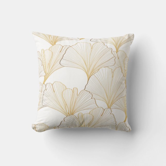 Ginkgo Gold: Luxurious Leaf Arrangement Cushion (Front)