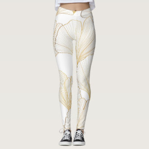 Ginkgo Gold: Luxurious Leaf Arrangement Leggings