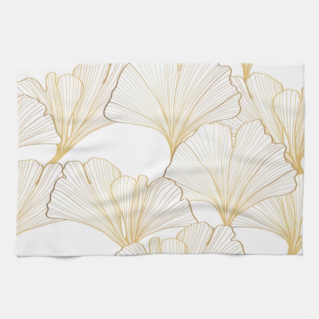Ginkgo Gold: Luxurious Leaf Arrangement Tea Towel (Horizontal)