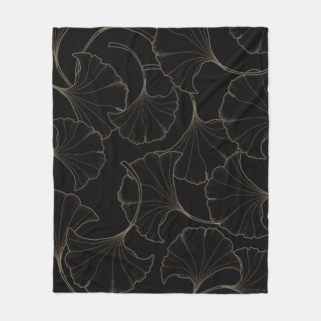 Ginkgo Gold: Luxury Vintage Design Fleece Blanket (Front)