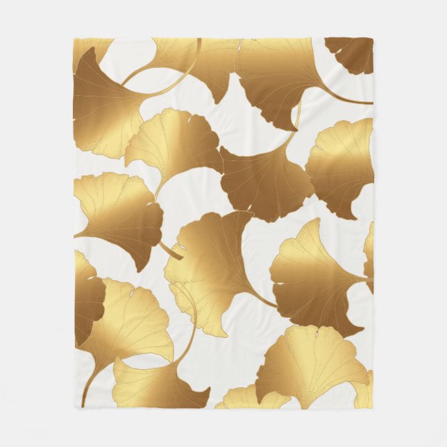 Ginkgo Gold: Luxury Vintage Design. Fleece Blanket (Front)