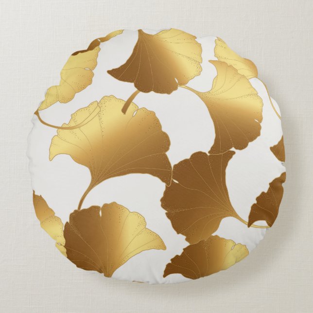Ginkgo Gold: Luxury Vintage Design. Round Cushion (Front)