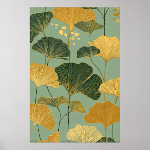 Ginkgo Leaf Botanical Wall Art Print – Gold and