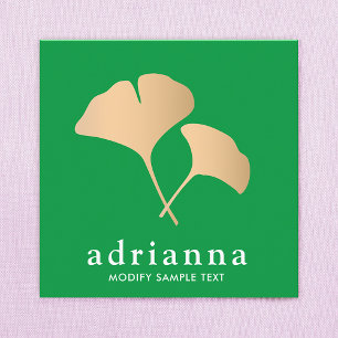  Ginkgo Leaf Gold Green Square Business Card