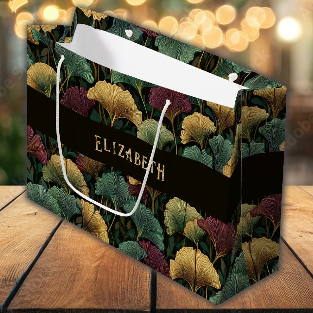 Ginkgo Leaf Pattern Monogram Name Gift Bag (Creator Uploaded)