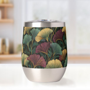Ginkgo Leaf Pattern Teal Burgundy