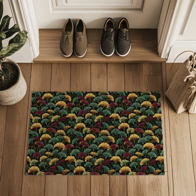 Ginkgo Leaf Pattern Teal Burgundy Doormat (Creator Uploaded)
