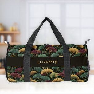 Ginkgo Leaf Pattern Teal Burgundy Duffle Bag