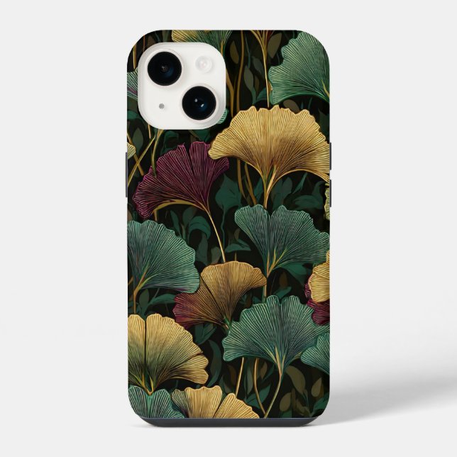 Ginkgo Leaf Pattern Teal Burgundy iPhone Case (Back)