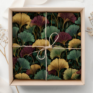 Ginkgo Leaf Pattern Teal Burgundy  Tissue Paper