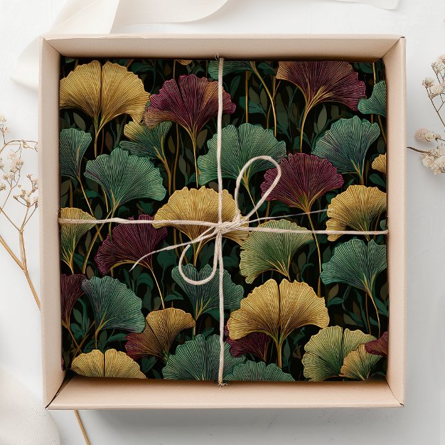 Ginkgo Leaf Pattern Teal Burgundy  Tissue Paper (Creator Uploaded)