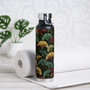 Ginkgo Leaf Pattern Teal Burgundy Water Bottle