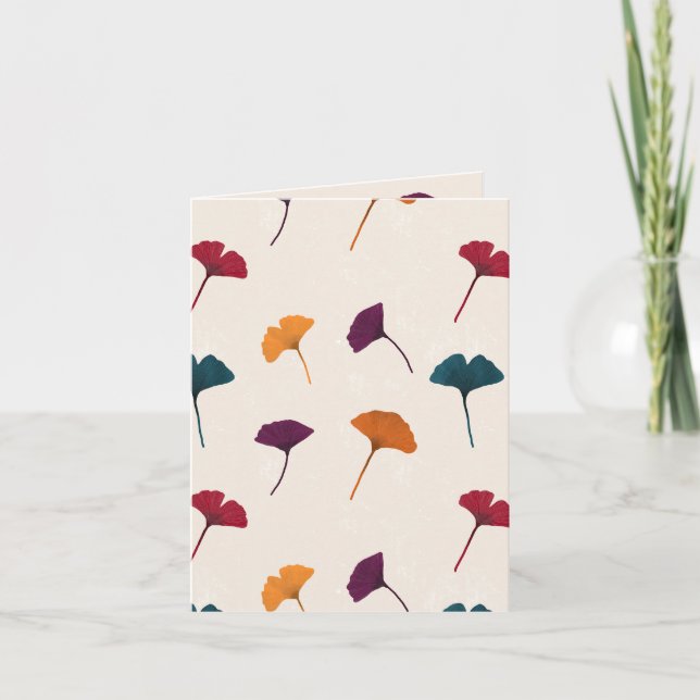 Ginkgo Leaf Pattern Watercolor Fall Autumn Colours Card (Front)