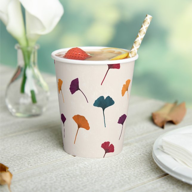 Ginkgo Leaf Pattern Watercolor Fall Autumn Colours Paper Cups (Insitu)