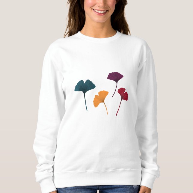 Ginkgo Leaf Pattern Watercolor Fall Autumn Colours Sweatshirt (Front)