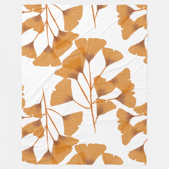 Ginkgo Leaf Seamless Autumn Pattern Fleece Blanket (Front)