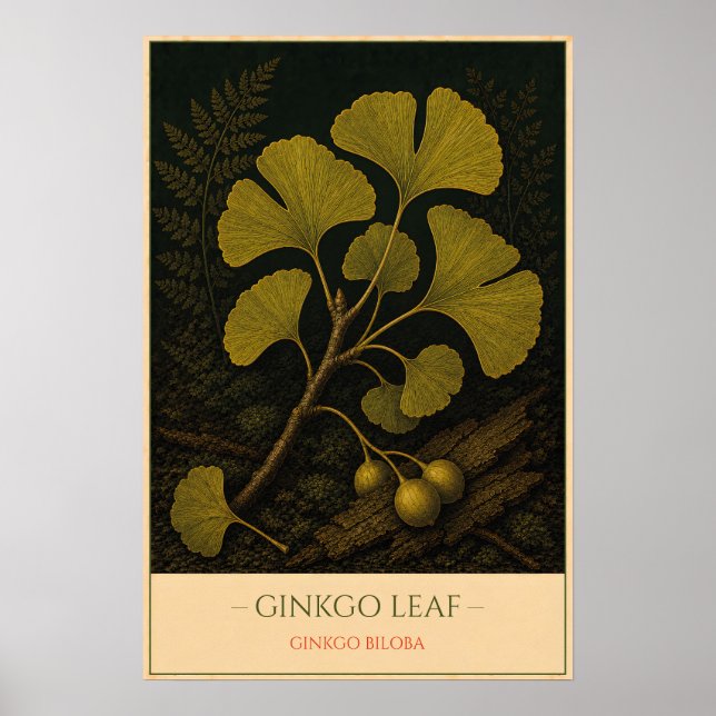 Ginkgo Leaf – Vintage Botanical Illustration Poster (Front)
