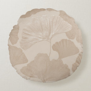 Ginkgo Leaves Beige Dream 2 Round Cushion