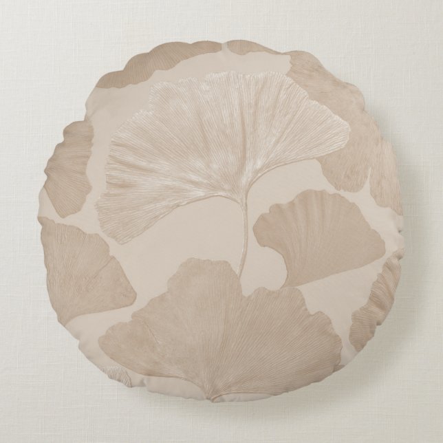 Ginkgo Leaves Beige Dream 2 Round Cushion (Front)