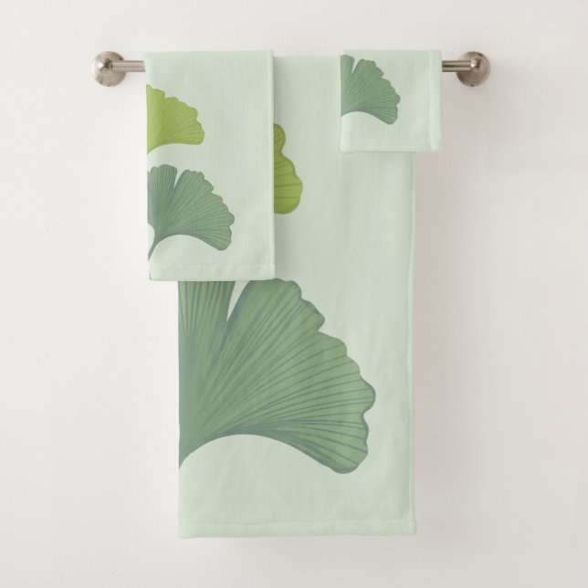 Ginkgo Leaves Customisable Background Colours  Bath Towel Set (Insitu)