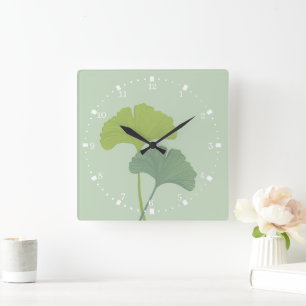 Ginkgo Leaves Customisable Background Colours  Square Wall Clock