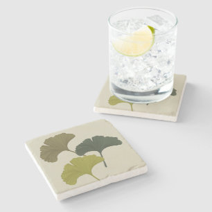 Ginkgo Leaves Customisable Background Colours Stone Coaster