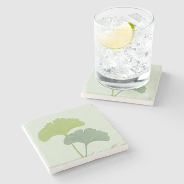 Ginkgo Leaves Customisable Background Colours  Stone Coaster (Side)