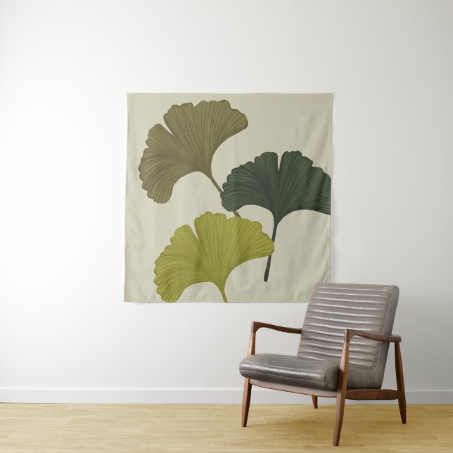 Ginkgo Leaves Customisable Background Colours  Tapestry (In Situ)