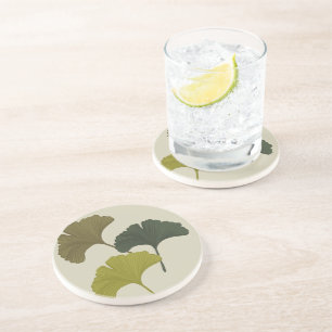Ginkgo Leaves Customizable Background Colors Coaster