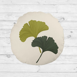 Ginkgo Leaves Customizable Background Colors  Round Cushion