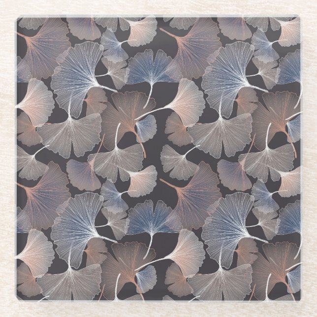 Ginkgo leaves: elegant natural pattern. glass coaster (Front)