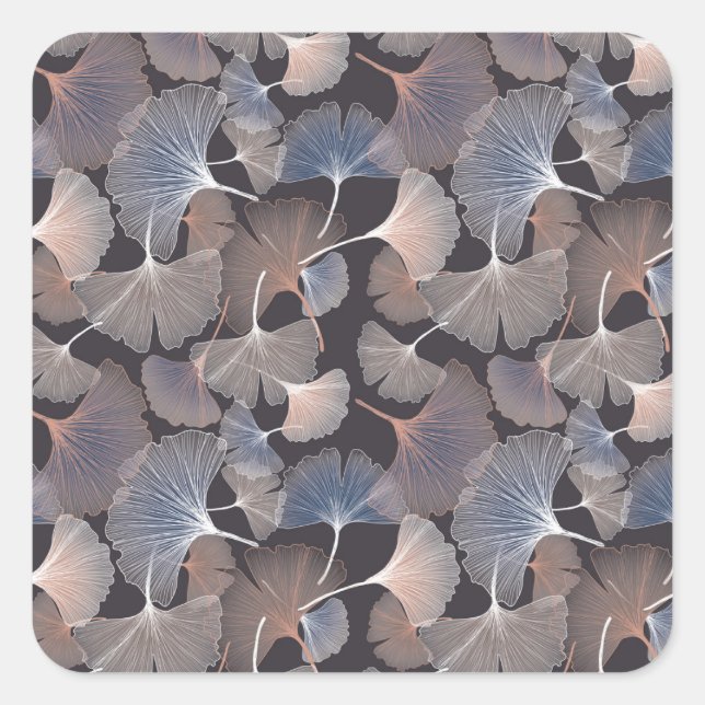 Ginkgo leaves: elegant natural pattern. square sticker (Front)