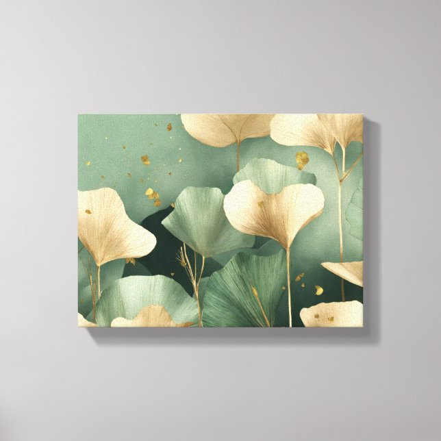 Ginkgo leaves gold sage green canvas print (Front)