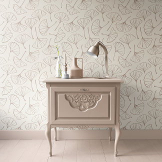 Ginkgo Leaves Japandi Botanical Beige Pale Taupe Wallpaper
