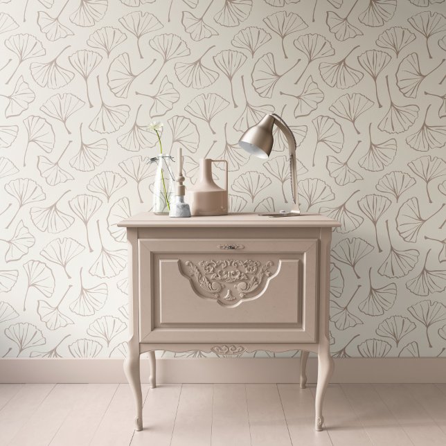 Ginkgo Leaves Japandi Botanical Beige Pale Taupe  Wallpaper (Creator Uploaded)