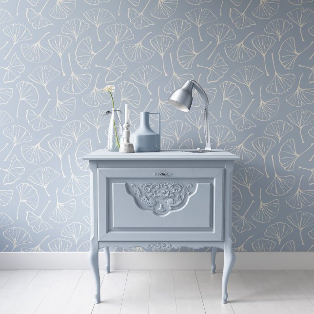 Ginkgo Leaves Japandi Modern Botanical Pale Blue Wallpaper (Creator Uploaded)