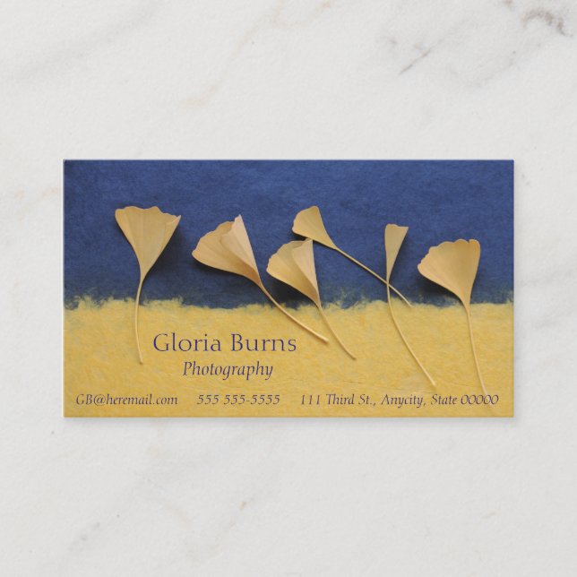 Ginkgo leaves on handmade paper business card (Front)