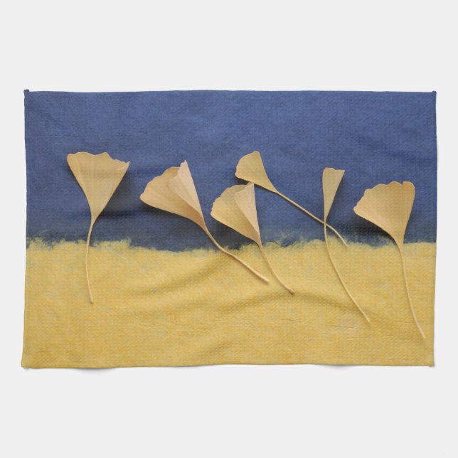 Ginkgo leaves on handmade paper tea towel (Horizontal)